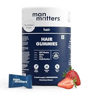 Man Matters Biotin Hair Gummies (60N) | No Added Sugar | With Biotin, DHT Blockers, Vitamin A, C, E, Fibre & Zinc | For Stronger and Healthier Hair | 100% Veg & Gut Friendly